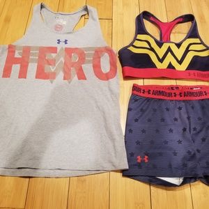 Girls Under Armour sports bra & shorts 3pc set